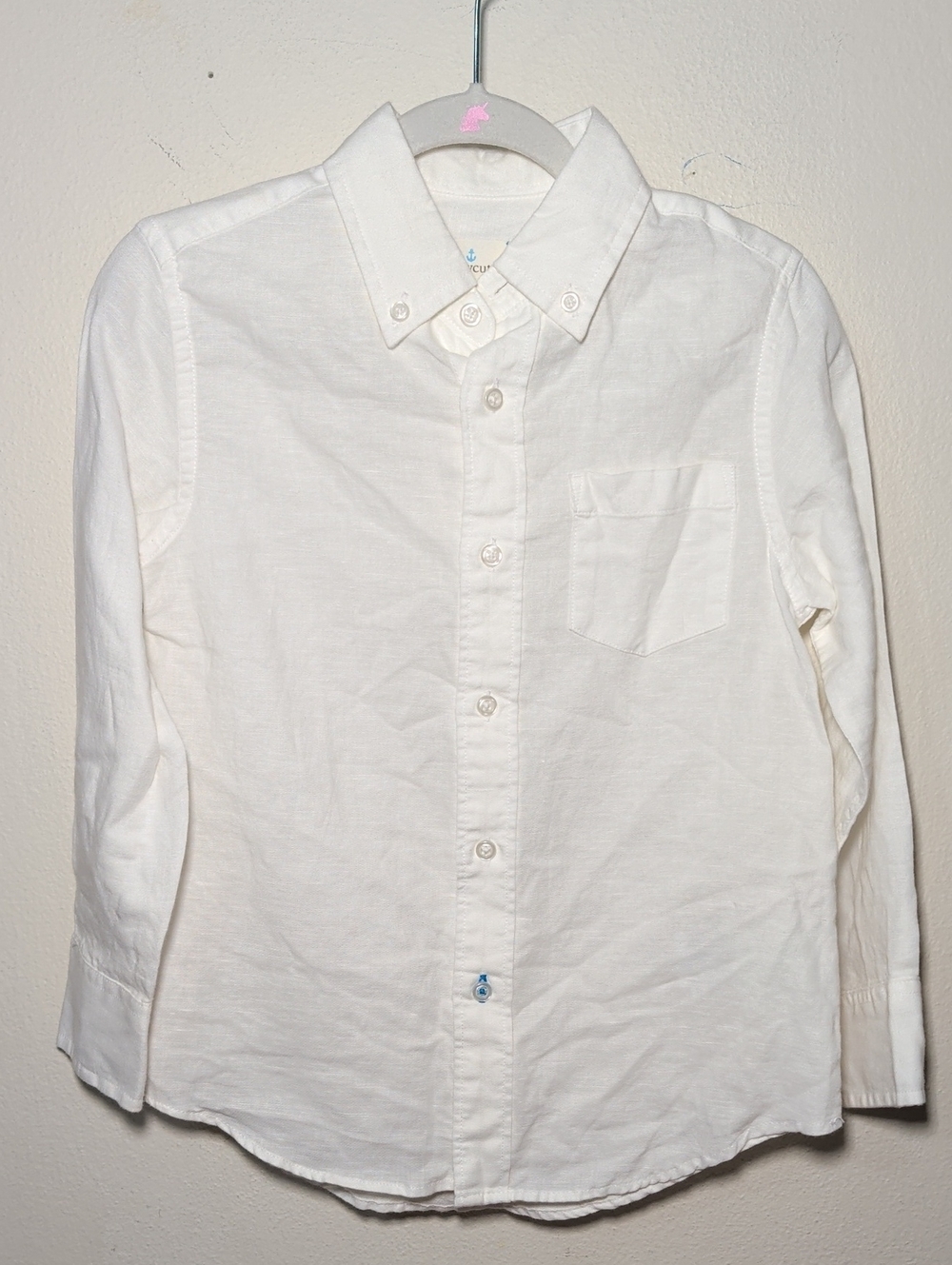 Crewcuts White Button-Down Shirt Linen Cotton Preppy LIghtweight Boys Size 4-5